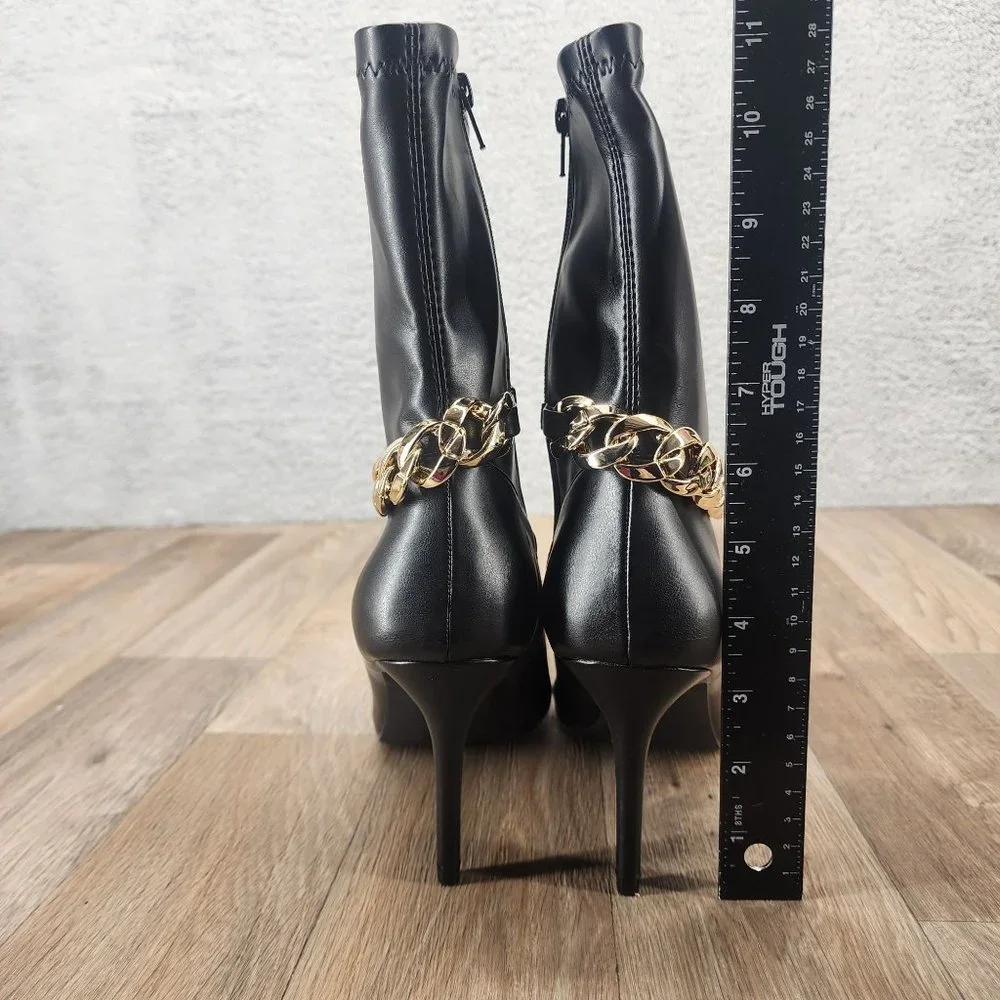 Shoe Dazzle Ayson Women's Size 10 Black High Heel Pointed Toe Zip‎ Booties Chain